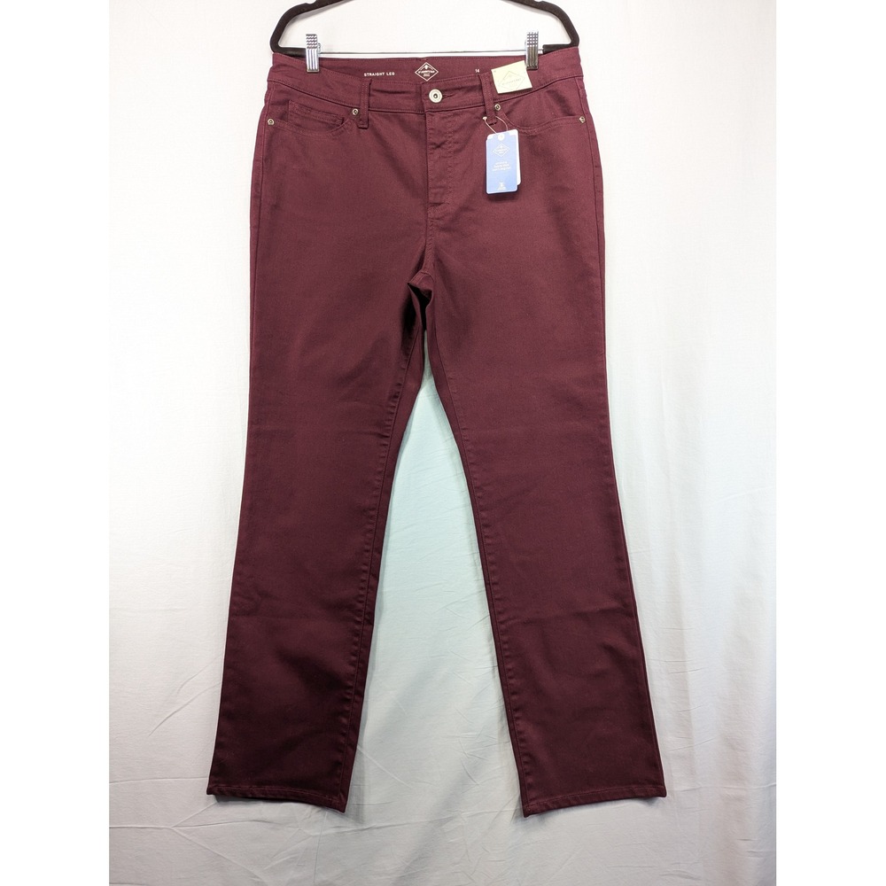 St Johns Bay Merlot Sorbet Straight Leg Pants Size 14 Women's Burgundy Stretch